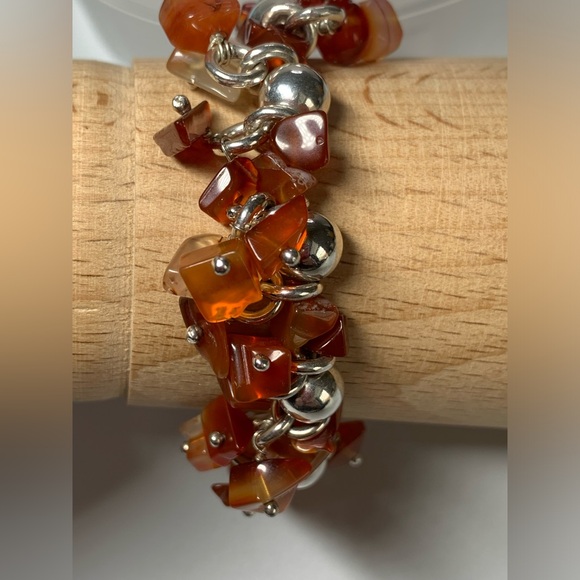 Silpada Very Rare Sterling Silver & Carnelian Bead ChaCha Stretch Bracelet - Picture 11 of 15